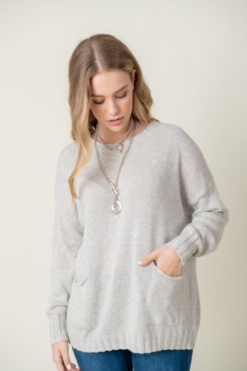 Sweater lana con bolsillos Gris