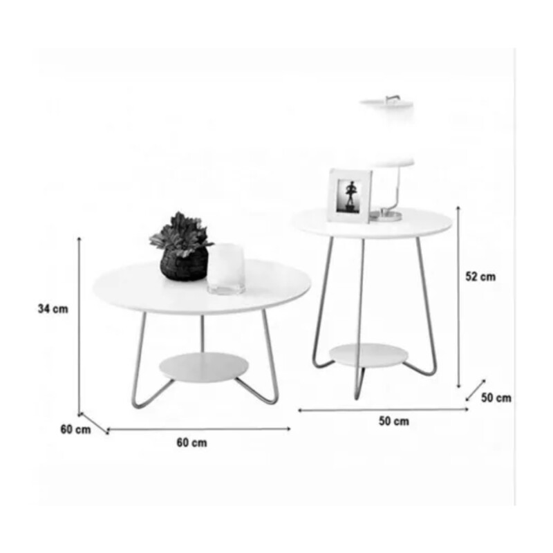 Set Mesa Ratona + Mesa Auxiliar Living Nordico Blanco