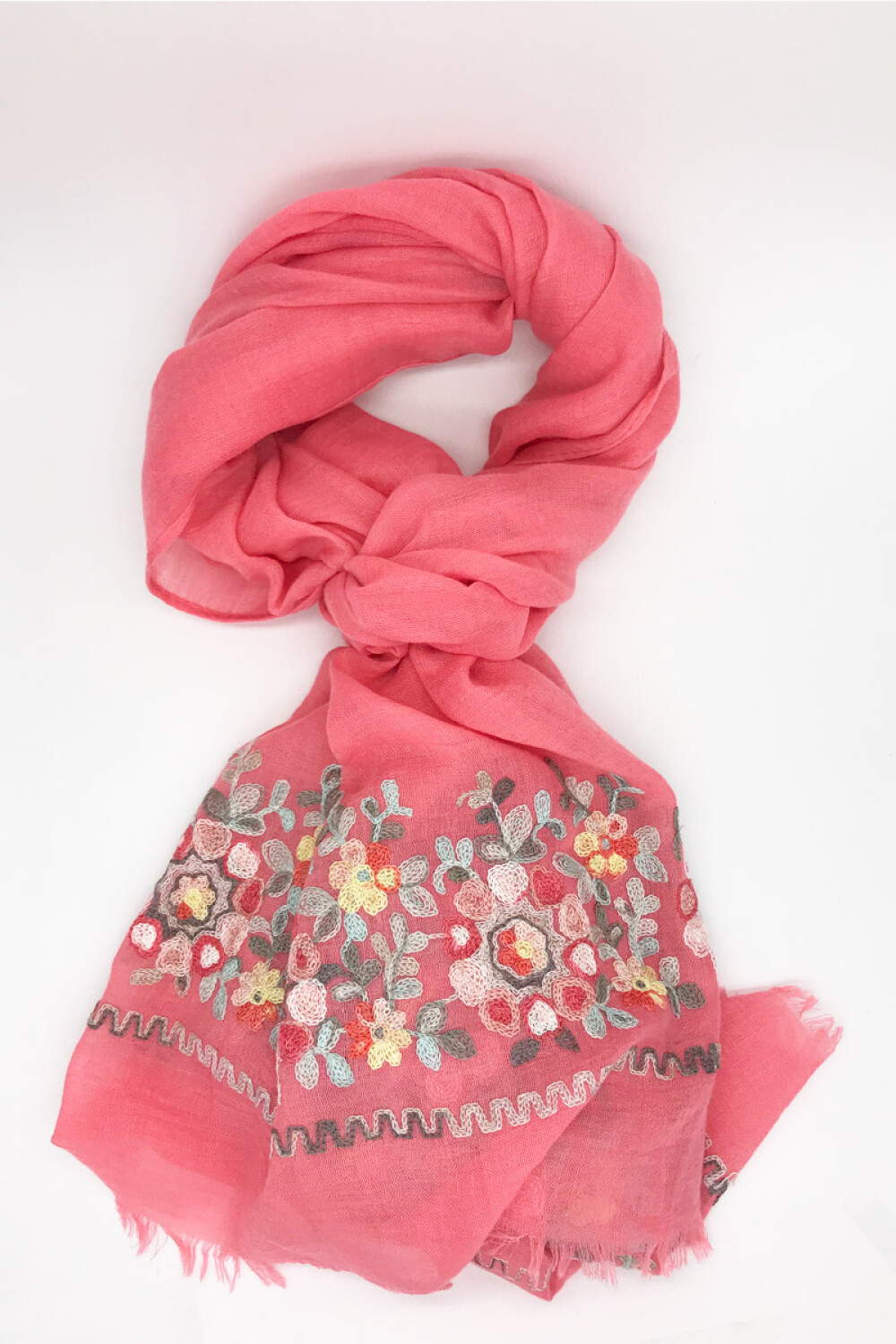 Pañuelo Bordado Flores Coral