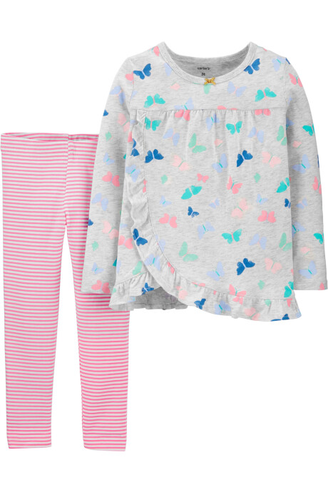 Set dos piezas blusa manga larga y pantalón a rayas Sin color