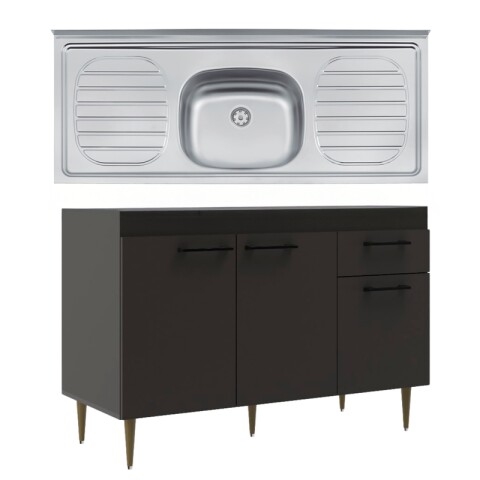 Bajo Mesada Color Volcano + Pileta Central Tramontina Acero Bajo Mesada Color Volcano + Pileta Central Tramontina Acero