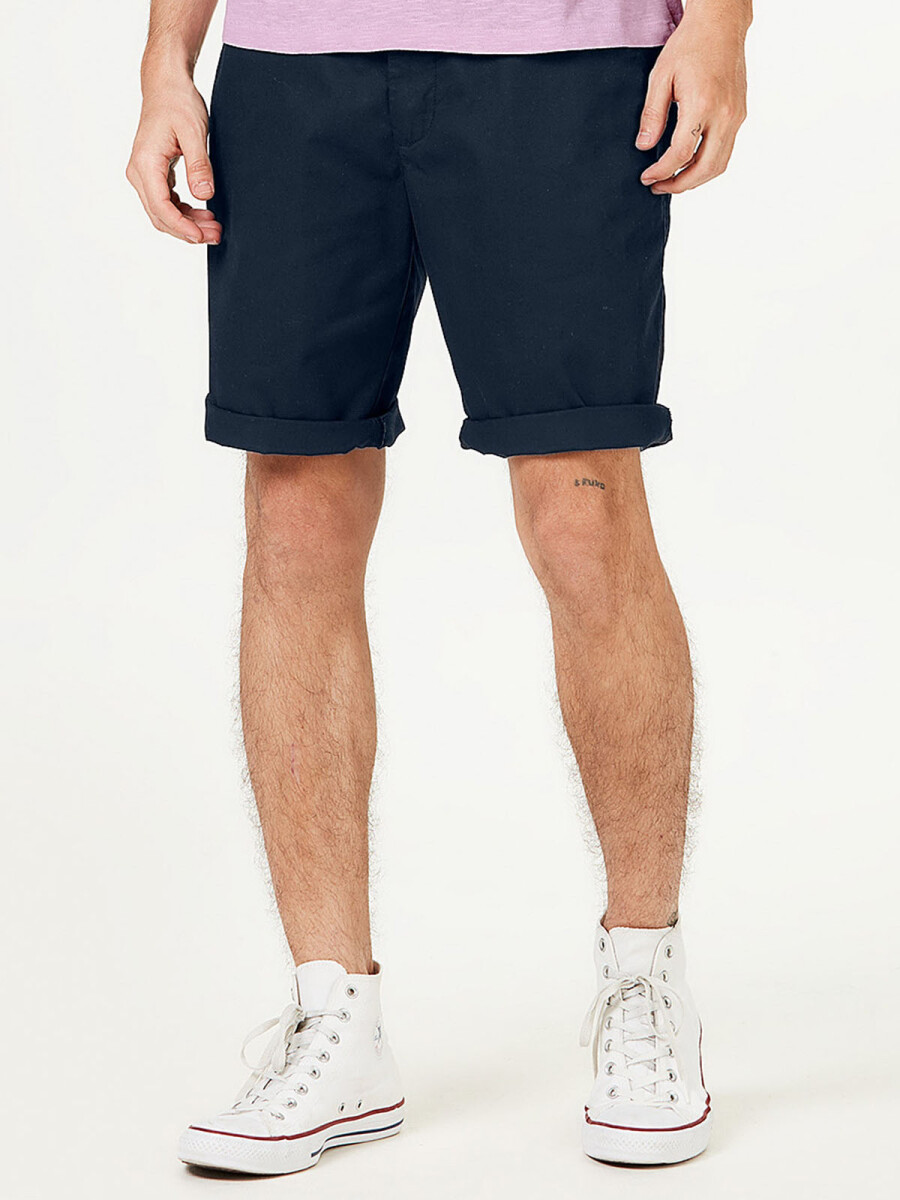 BERMUDA RECTA ESTILO CHINO EN LINHO - AZUL 