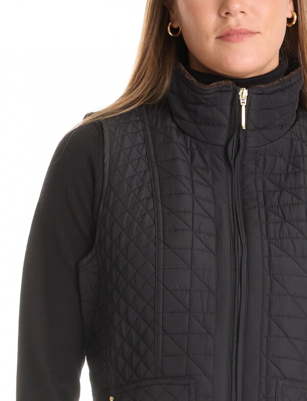 Chaleco Capitoneado Con Forro En Símil Piel NEGRO