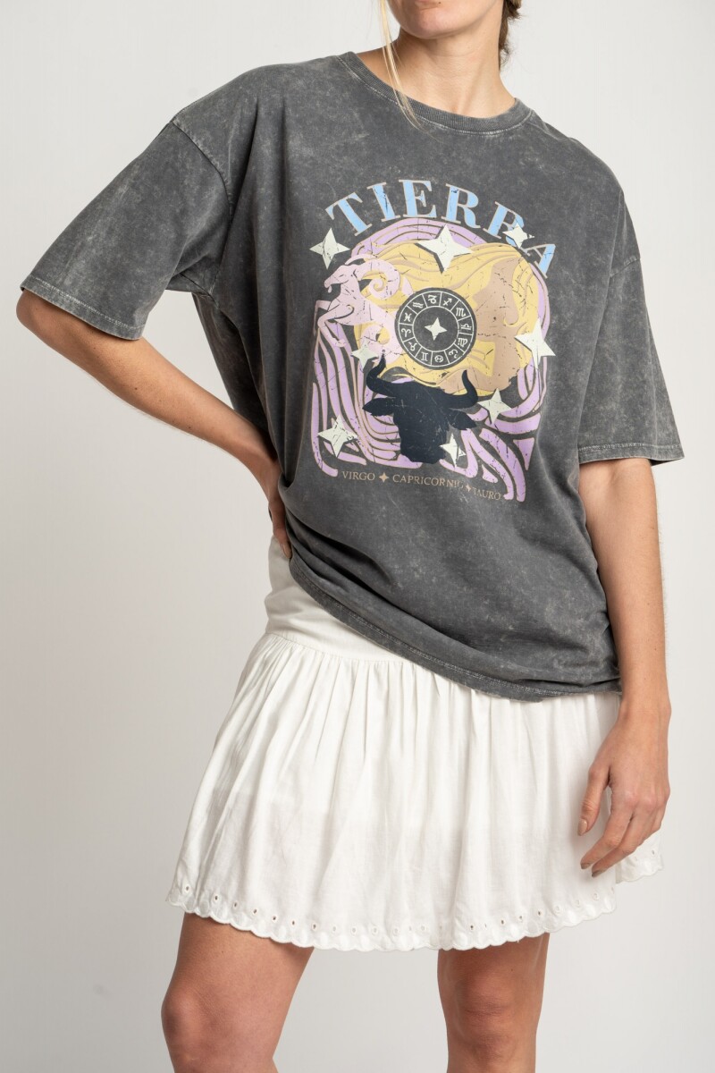 Remera Algodon Lavado Print Gris