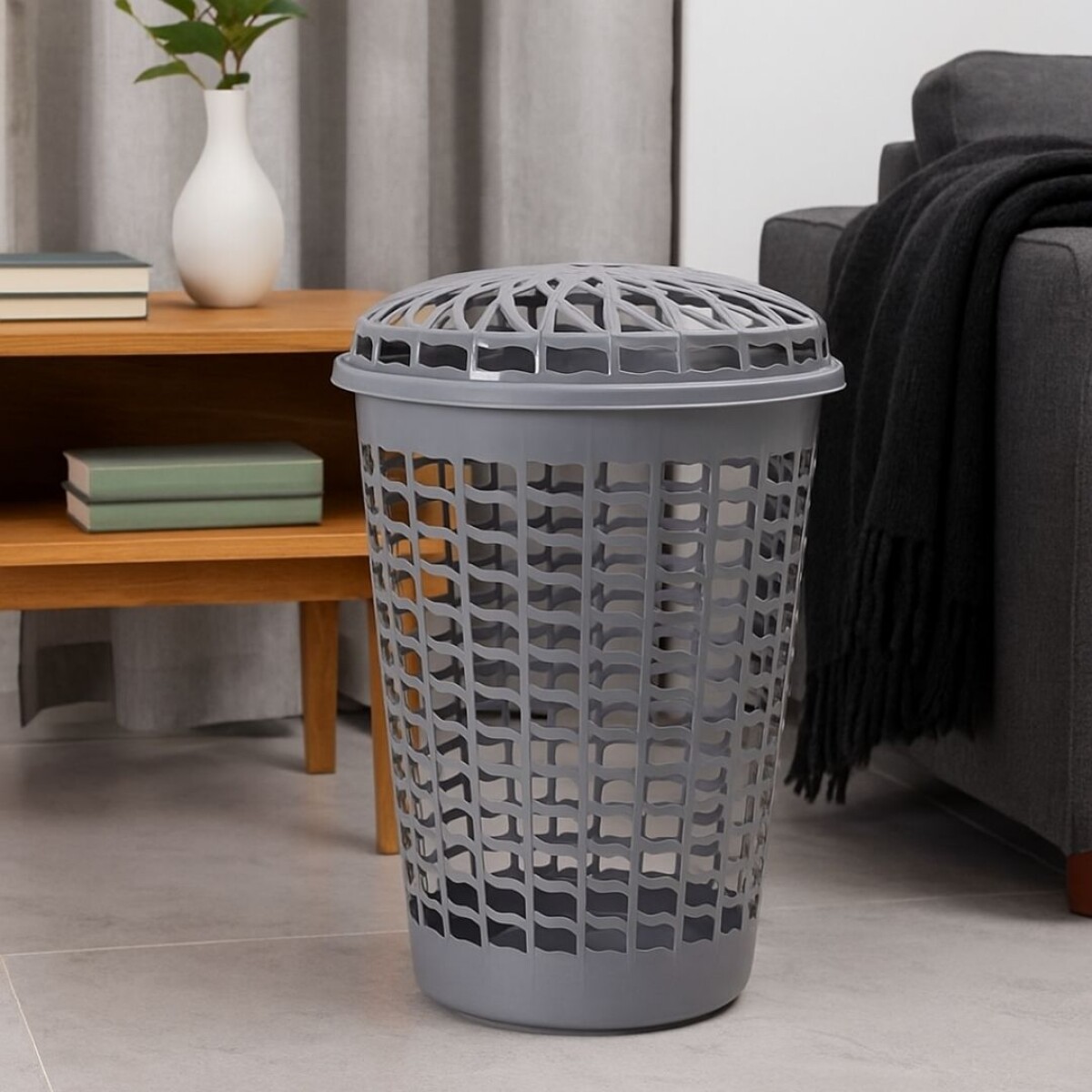 CESTO TELADO 56L CON TAPA - GRIS 