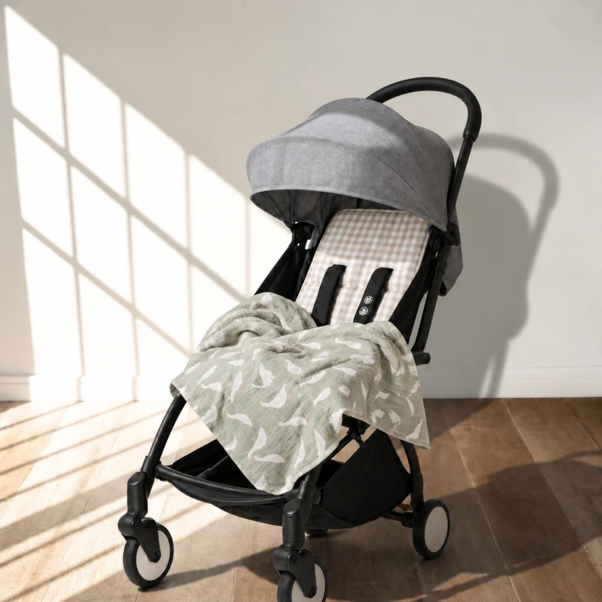 Set Carrito y Paseo - Muselina Chica - Vichy Beige + Hyde Park 