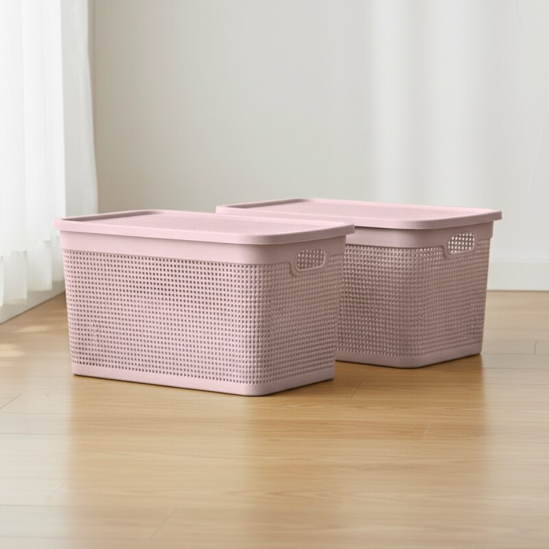 Set x2 Caja simil ratán 25 lts ROSADO