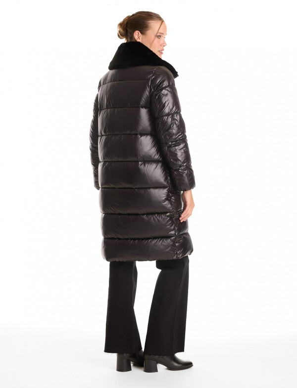 Campera Puffer Satinada Con Cuello De Piel NEGRO