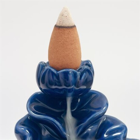 Porta incienso cono fuente cascada de ceramica en forma de flor Azul