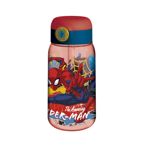 Botella Plástica Spiderman con Pajita y Botón de Apertura 510 ml U