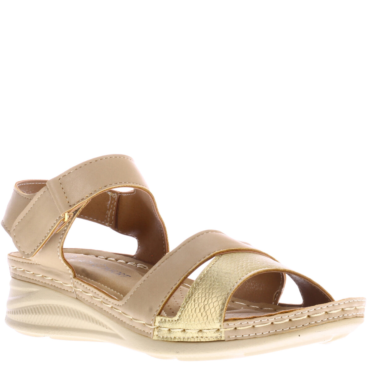 Sandalia de Mujer Lady Confort COPER con materiales combinados y tobillera con velcro - Nude 