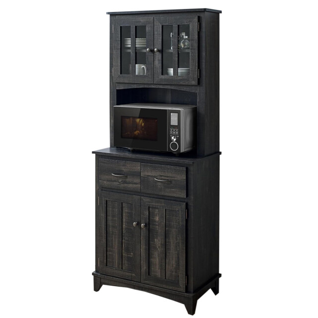 CRISTALERO 4 PUERTAS ARMARIO DE COCINA APARADOR CON ESTANTERÍA PARA MICROONDAS - RÚSTICO CRISTALERO 4 PUERTAS ARMARIO DE COCINA APARADOR CON ESTANTERÍA PARA MICROONDAS - RÚSTICO