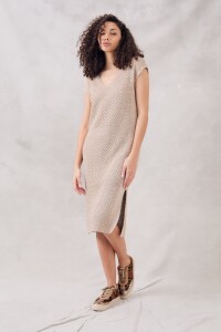 Vestido Tejido Lurex Crudo