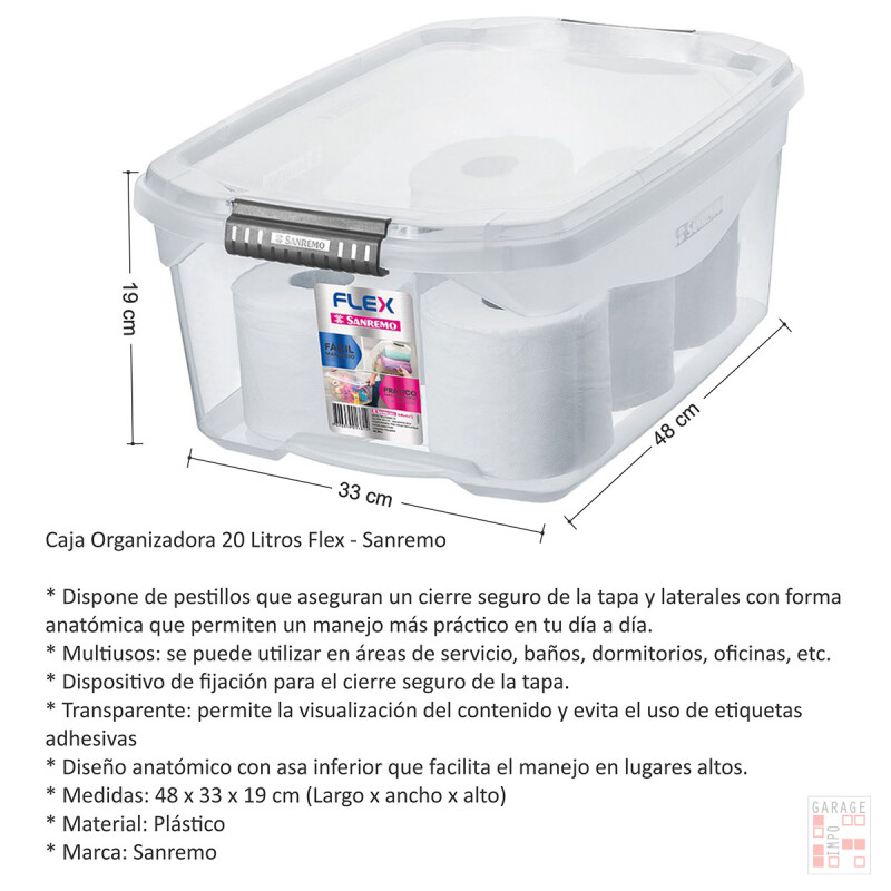 Set x3 Caja organizadora 20 lts TRANSPARENTE