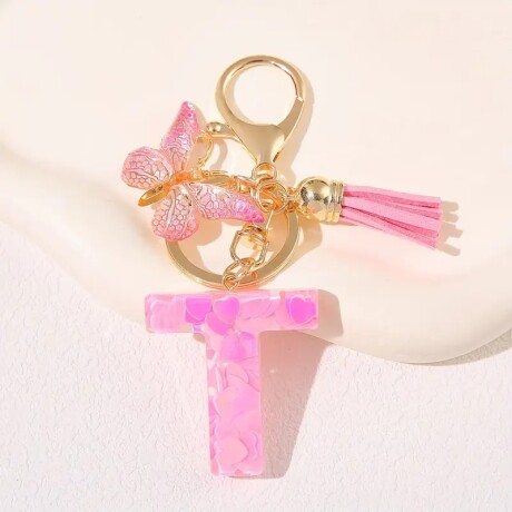 Llavero de letras T rosa