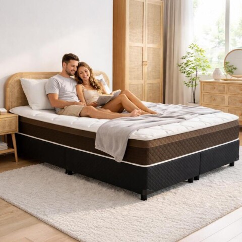 Sommier con Resortes Pocket Espuma Alta Densidad y Eurotop Soporte 130 Kg Queen 158 cm de Ancho