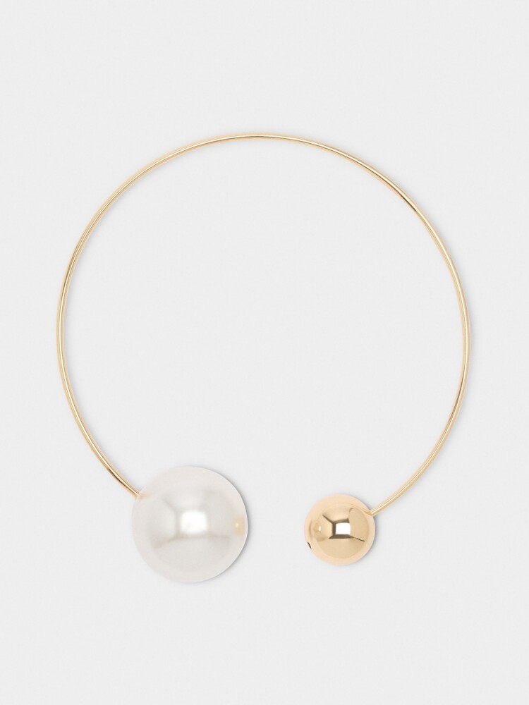 Collar Rígido Con Esfera Y Perla blanco