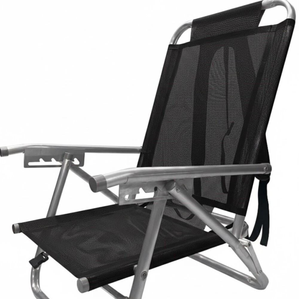 Reposera Playa En Aluminio Reclinable C/mochila Miami Beach NEGRO