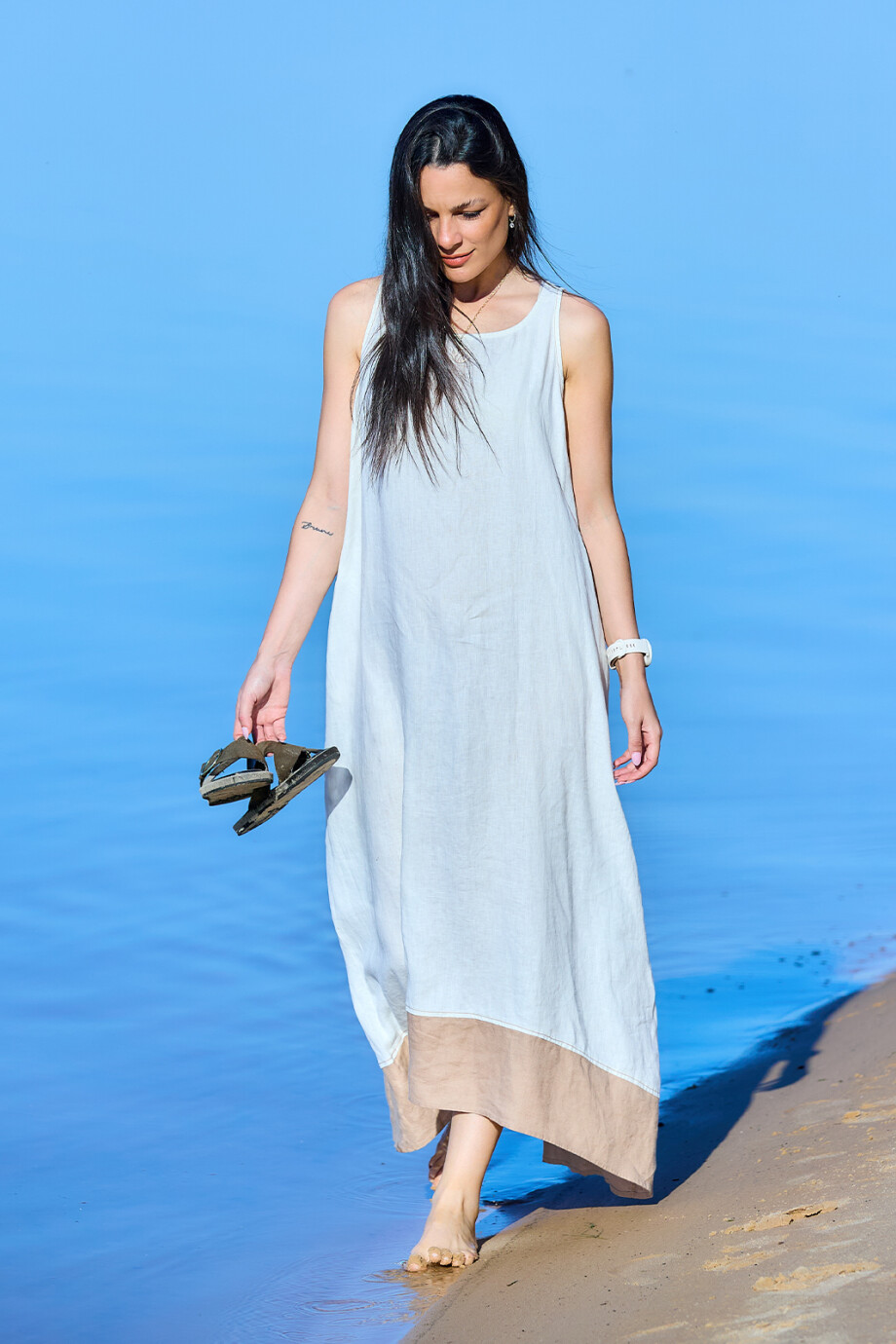 Vestido Toledo Blanco con Beige