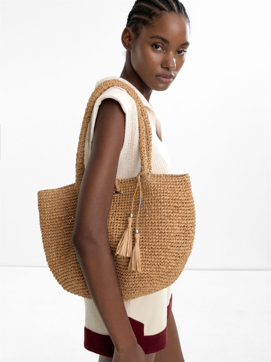 Bolso Tote De Efecto Rafia M natural