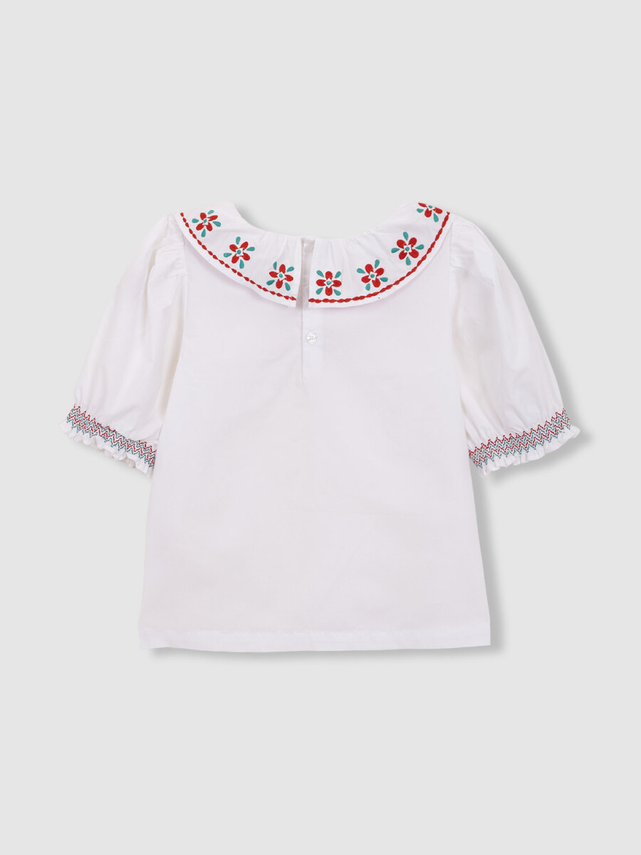 Camisa Cuello Volante Y Bordados Blanco