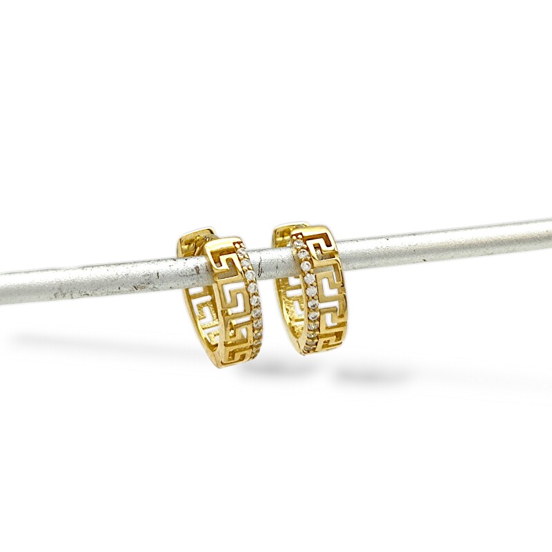 Caravanas aros Greca y zirconia de oro- Oro bajo - Zirconia- CA8155 conpiedra