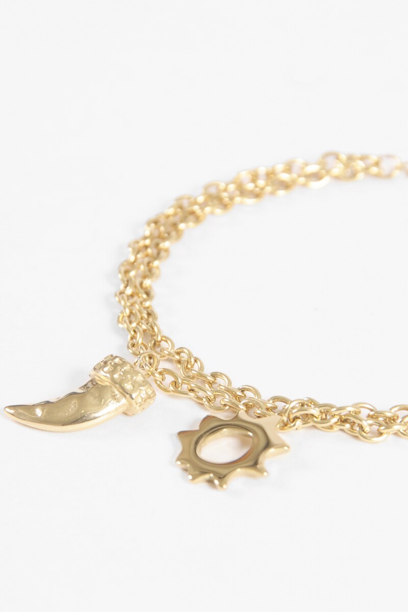 Pulsera cadena dijes acero dorado