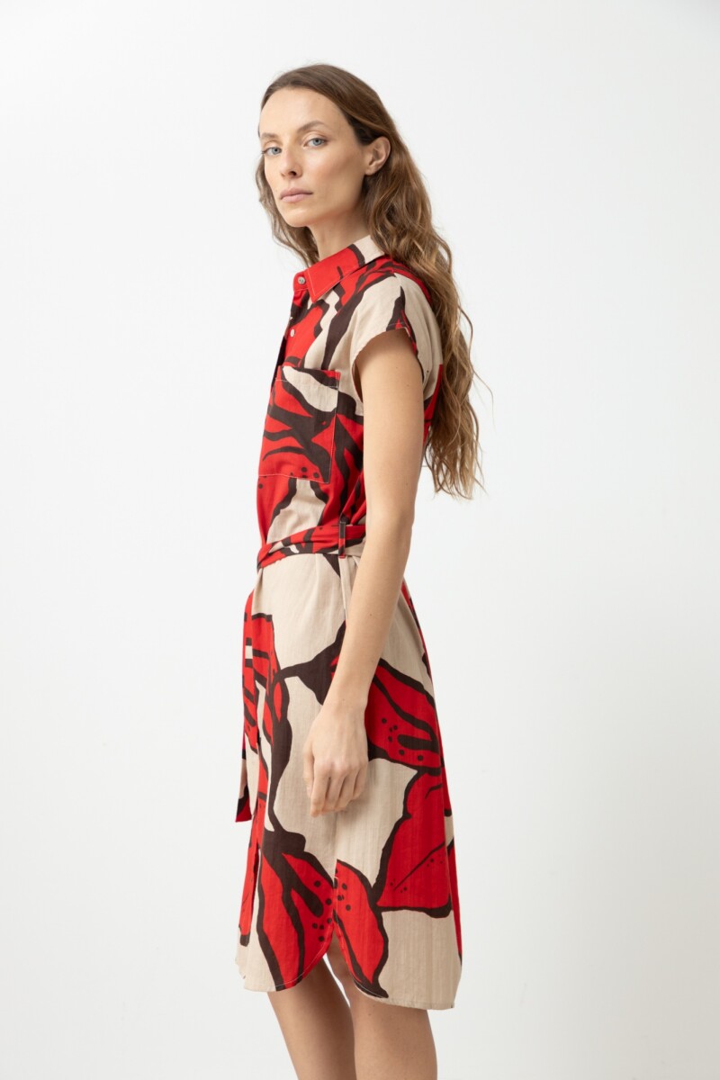 Vestido camisero con estampa abstracta rojo