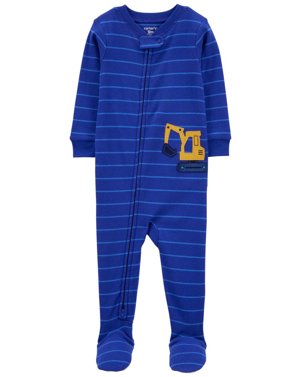 Pijama uno pieza de algodón, con pie, estampa construcción 