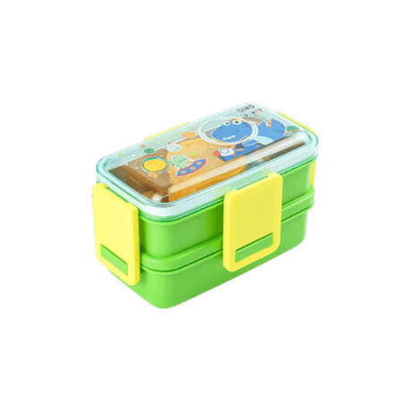 Vianda doble piso con cubiertos, division y tapa Verde