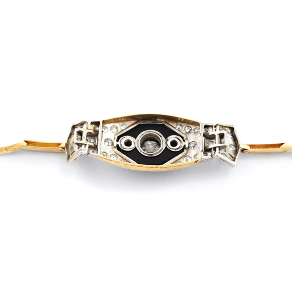 Pulsera Antigua Oro 18K, Platino, Onix Y Brillantes Pulsera Antigua Oro 18K, Platino, Onix Y Brillantes