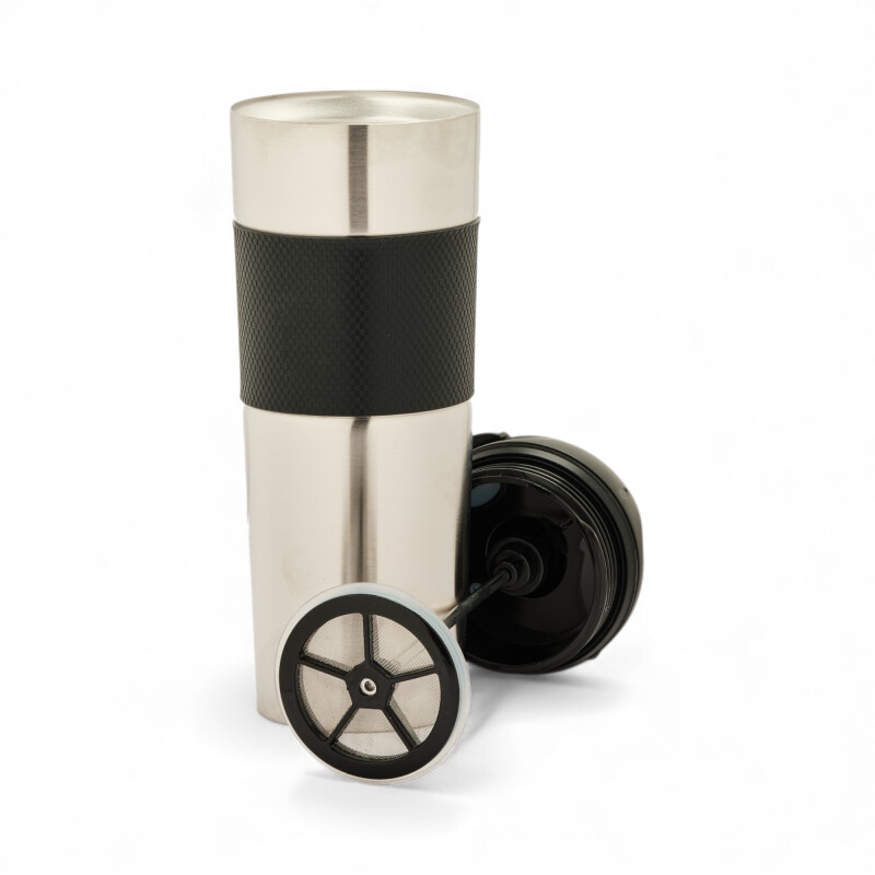 Cafetera Manual Prensa Francesa de Viaje Termica 500ml Silver