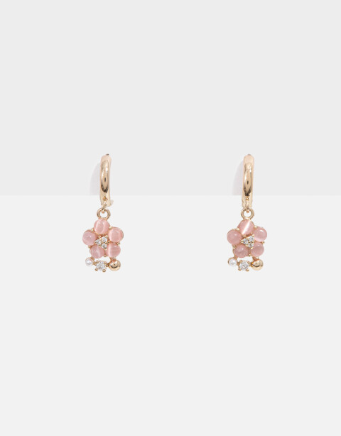 Aros Argollas Strass Argollas Con Flores - Dorado