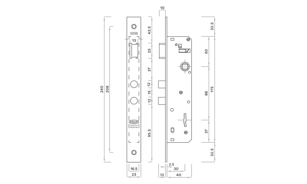 Cerradura angosta p/puerta aluminio 5006 Cerradura Angosta P/puerta Aluminio 5006