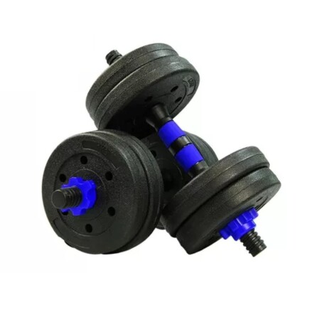 Set 2 Mancuernas Lumax + Barra 2 En 1 + 20kg Discos Pesas Azul