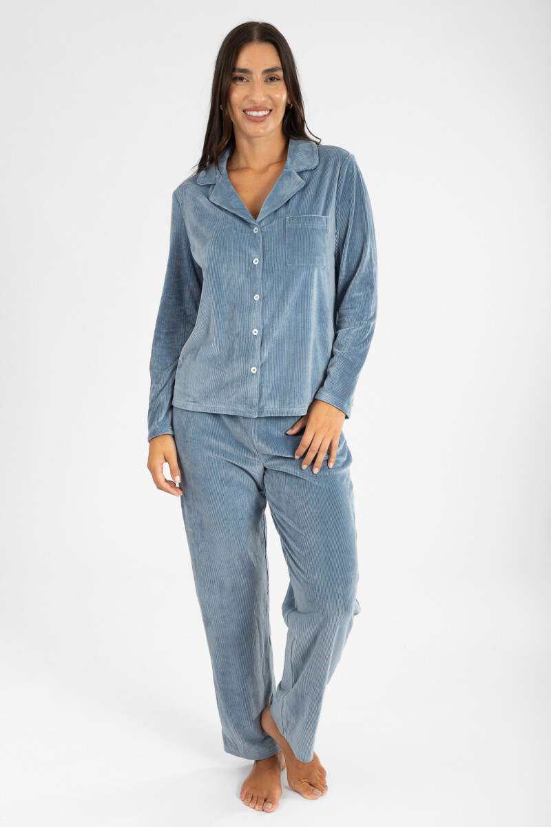 Pijama americano ribb velour Azul acero