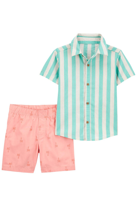 Set dos piezas, short de algodón y camisa de lino estampadas Sin color
