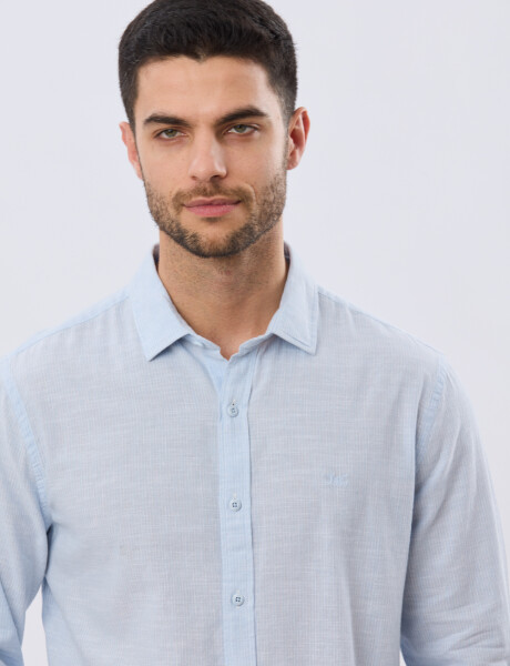 CAMISA RAYADA DE LINO Celeste