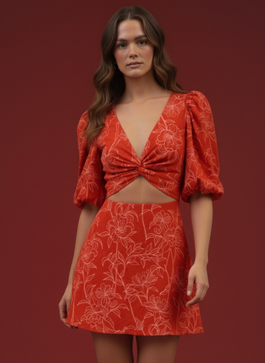 Vestido Estampado. - Rojo 