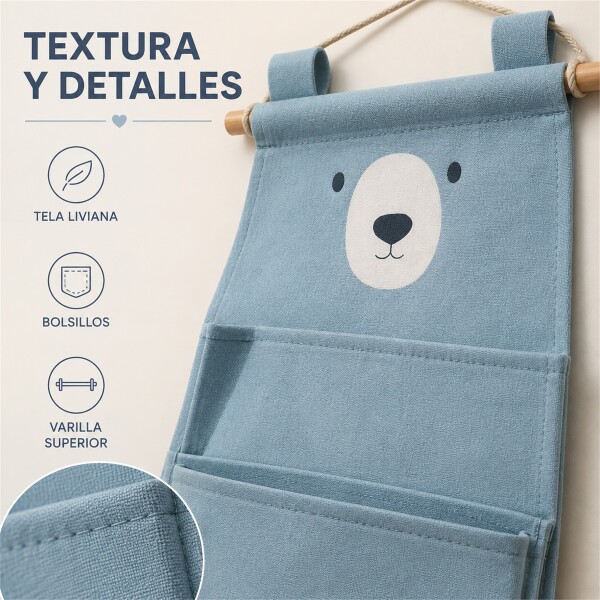 Organizador Colgante Osito Con 3 Bolsillos Para Bebé 60x20cm Azul
