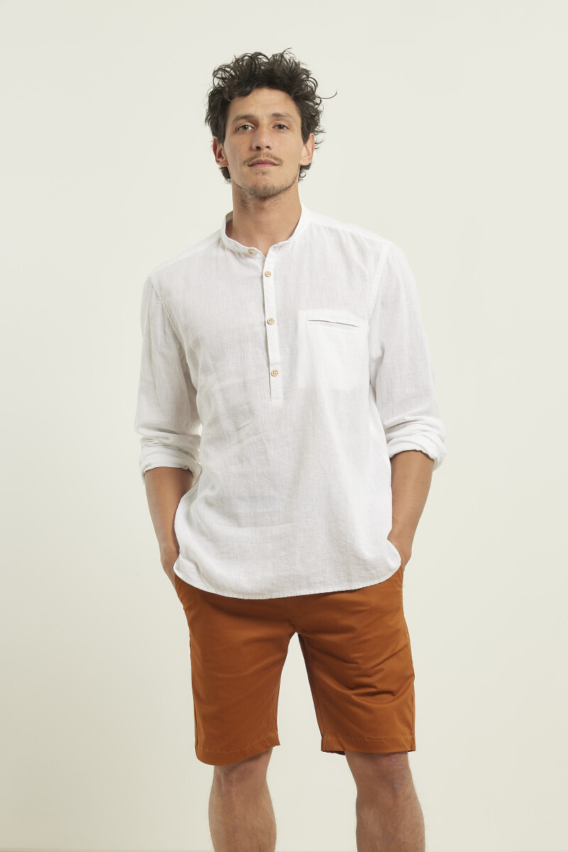 Camisa Harrington Label De Lino - Blanco 