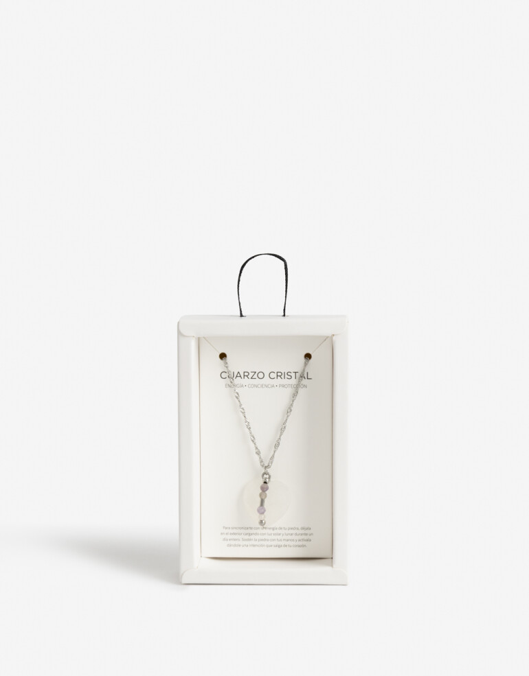 Cadena Corta con Dije Piedra Cadena Acero Healing Rituals Cuarzo Cristal - Blanco Nacarado/perlado