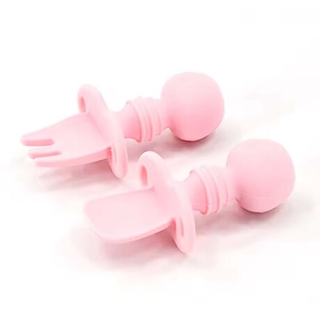 Set Comida Bebé Silicona Plato Divisiones + Cuchara Tenedor Rosa/rosa
