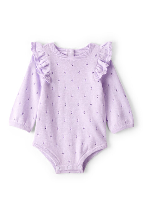 Body de algodón calado, manga con volados Sin color