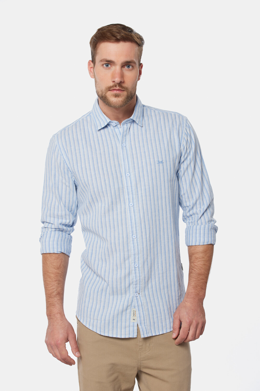 CAMISA DE LINO RAYADA Azul