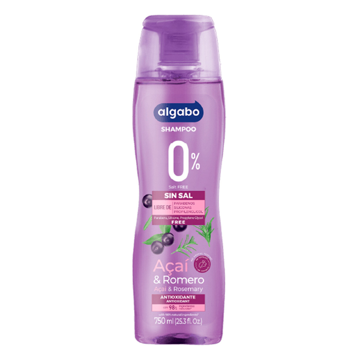 SHAMPOO ALGABO 0% SAL 750 ML ACAI Y ROMERO 