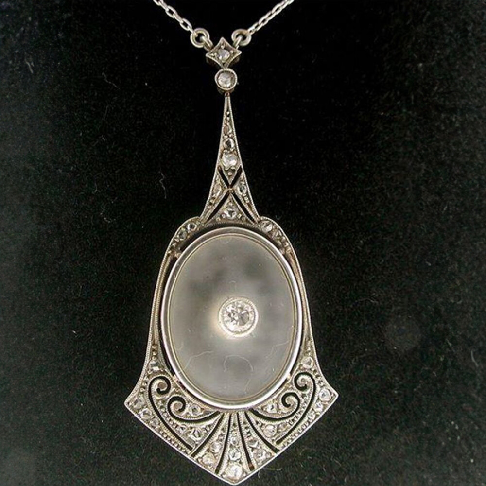 Pendiente Art-Deco Oro 18 K, Platino, Brillantes, Diamantes Y Cuarzo Pendiente Art-Deco Oro 18 K, Platino, Brillantes, Diamantes Y Cuarzo