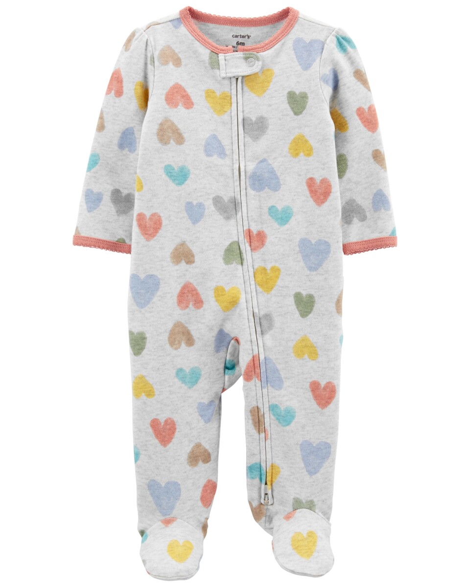 Pijama de algodón con pies y doble cierre diseño corazones 