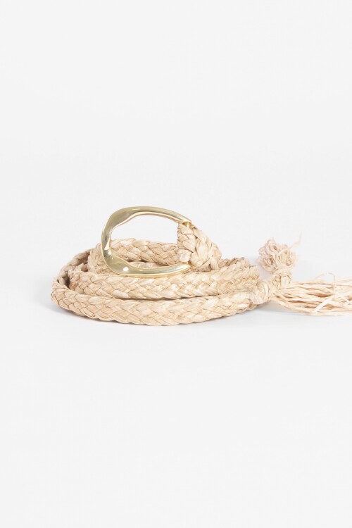 Cinturón rafia hebilla irregular beige