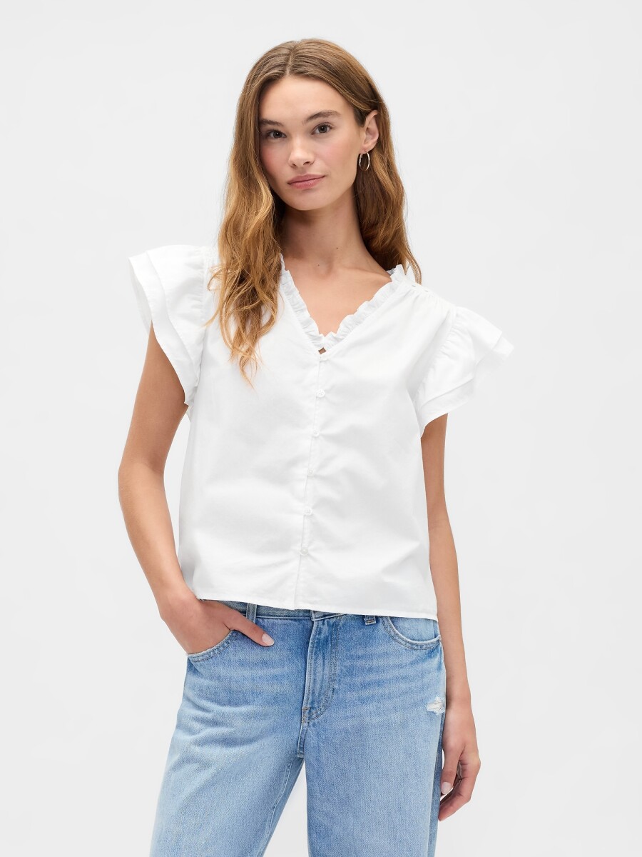 V-FLUTTER SLV EYELET YOKE TOP - NEW OFF WHITE OPT1 